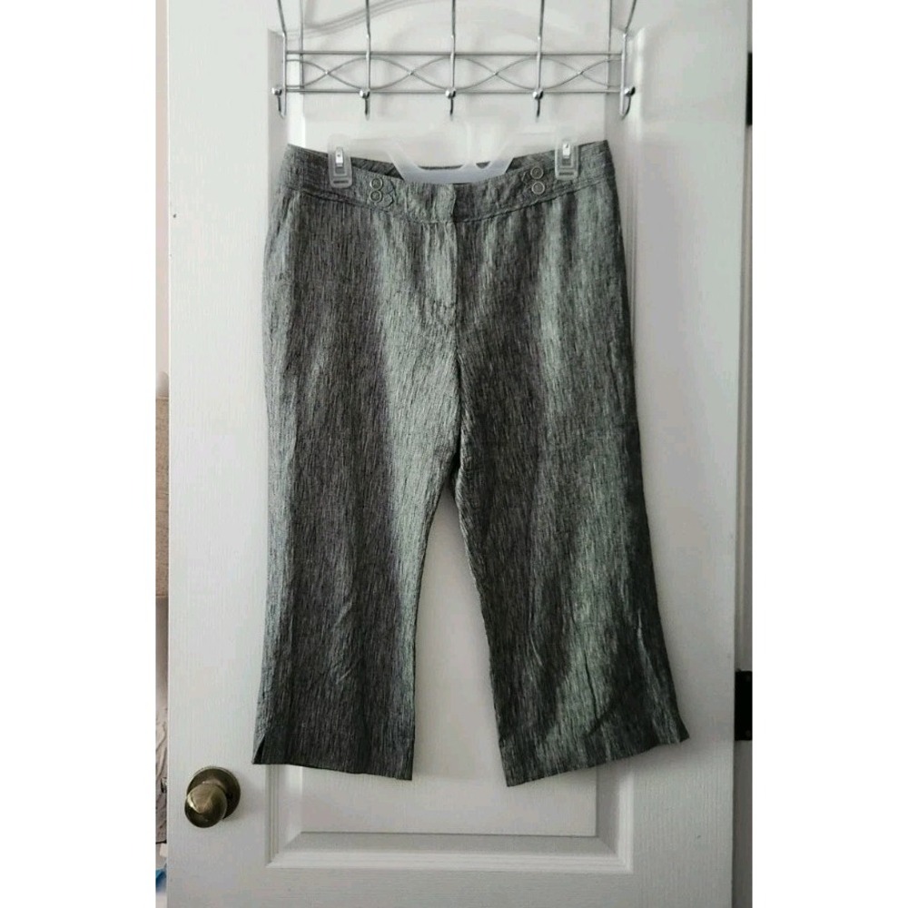 Women's Linen Cotton Capri Pants Straight-leg High-Rise Gray Pockets Size 10